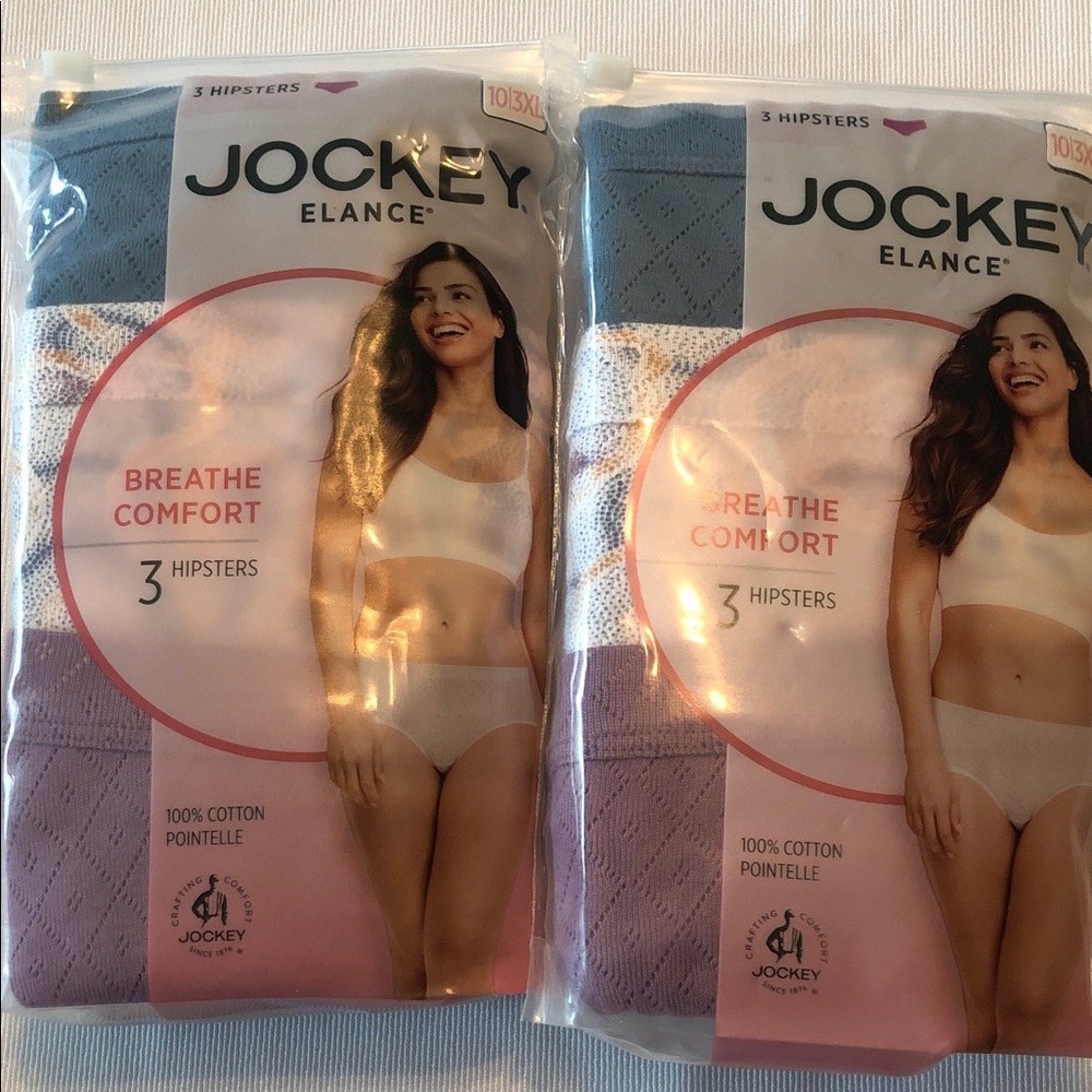 Jockey Hipsters panties underwear purple, blue, white sz. 10 / 3XL 2 pkgs 6 ttl